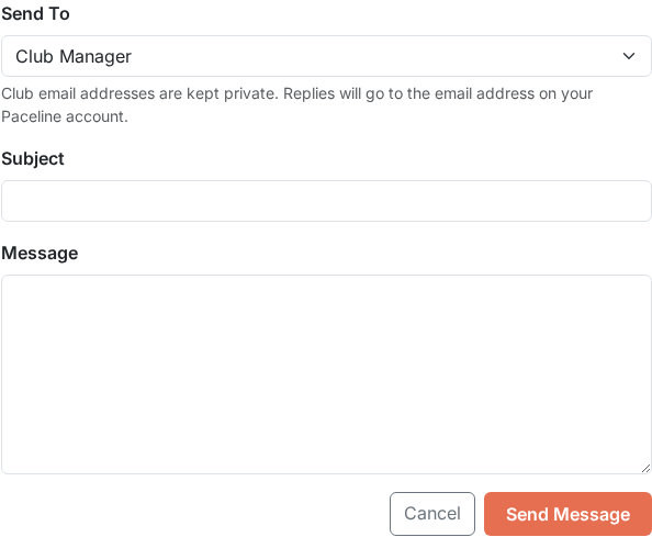 Club contact form as riders see it, with subject and message fields